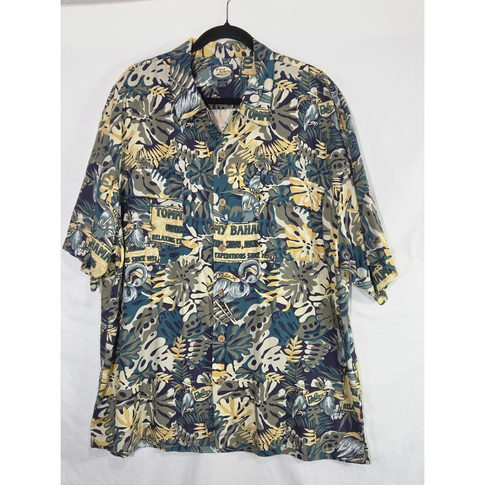 Tommy Bahama Relax Button Up XL Safari Expeditions Shirt Jungle Birds Rayon